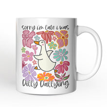 Carregar imagem no visualizador da galeria, Sorry I'm Late I Was Dilly Dallying Personalized Mug, Funny Goose and Flowers Gift with Custom Name

