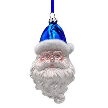 Carregar imagem no visualizador da galeria, A Marvelous Blue Christmas Set of Four Glass Ornaments with Santa, Truck, Snow Cabin and Sleigh

