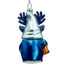 Cargar imagen en el visor de la galería, Charming Blue Gnome with Antlers Glass Christmas Ornament
