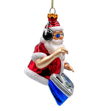 Carregar imagem no visualizador da galeria, (Pre-Order) DJ Santa Spinning Christmas Party Glass Ornament, Headphones and Music Star Hipster Tree Decor
