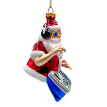 Load image into Gallery viewer, (Pre-Order) DJ Santa Spinning Christmas Party Glass Ornament, Headphones and Music Star Hipster Tree Decor
