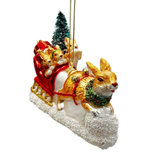 Load image into Gallery viewer, Enchanting Hare and Sleigh Glass Christmas Ornament, Elegant Hand Blown Tree Decor
