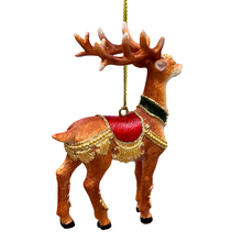 Cargar imagen en el visor de la galería, Majestic Deer in Gold Armor Ornament, Regal Christmas Tree Decor

