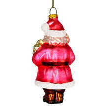 Carregar imagem no visualizador da galeria, Pink Santa with Sceptor and Flowers Glass Christmas Ornament, Retro Tree Decor
