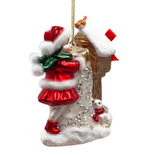 Load image into Gallery viewer, (Pre-Order) Quaint Little Winter Girl Feeding the Birds Glass Christmas Ornament, Cardinal Birdhouse Tree Decor
