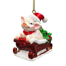 Load image into Gallery viewer, Sleigh-Borne Animal Ensemble Set of 5 Christmas Ornaments, Horse, Goat, Pig, Donkey, and Duck
