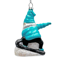 Load image into Gallery viewer, Snowboarding Gnome Glass Christmas Ornament, Winter Blue Aspen Tree Decor

