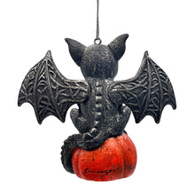 Load image into Gallery viewer, Spooky Gargoyle on a Pumpkin Ornament, Goth Halloween Themed Tree Decor
