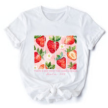 Carregar imagem no visualizador da galeria, Taste and See That The Lord is Good Strawberry T-Shirt, White and Natural Christian Faith Tee
