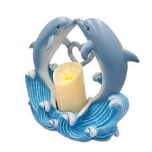Load image into Gallery viewer, Tides of Affection Dolphin Figurine and Tealight Candle, 7&quot; Romantic Tabletop Valentine or Anniversary Gift
