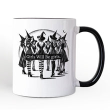 Load image into Gallery viewer, Girls Will Be Girls Personalized Mug, Witchy Halloween Gift with Custom Name for Empowered Women
