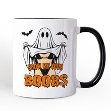 Load image into Gallery viewer, Show Me Your Boobs Halloween Personalized Mug, Funny Naughty Pun Ghost Gift with Custom Name
