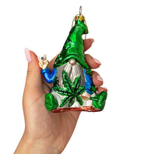 Carregar imagem no visualizador da galeria, (Pre-Order) Fun Weed Themed Gnome Glass Ornament, Pothead Smoker Unique Holiday Gift
