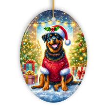 Cargar imagen en el visor de la galería, Charming Rottweiler in Festive Attire Ornament, Heartwarming Dog-Themed Christmas Gift Decor
