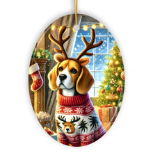 Load image into Gallery viewer, Cozy Fireplace Beagle Ornament, Snuggly Canine Christmas Gift and Decor
