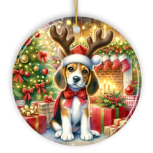 Load image into Gallery viewer, Cozy Fireplace Beagle Ornament, Snuggly Canine Christmas Gift and Decor
