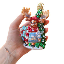 Load image into Gallery viewer, Cozy and Cute Sweater Moose Glass Christmas Ornament, Farmhouse Elk Tree Decoration
