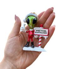 Carregar imagem no visualizador da galeria, Greetings Earthlings Alien Ornament, Unique UFO Christmas Decor
