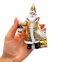 Carregar imagem no visualizador da galeria, Majestic Gold Santa Blown Glass Christmas Ornament, Sleigh Accessory Tree Decor
