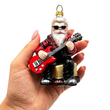 Carregar imagem no visualizador da galeria, Rock Guitarist Santa Claus Glass Christmas Ornament, Rocker Musician Gift
