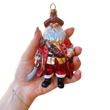 Load image into Gallery viewer, Santa Pirate Glass Christmas Ornament, Sea Sailer Bandit Unique Tree Decor
