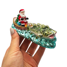 Load image into Gallery viewer, Santa&#39;s Fishing Adventure Glass Christmas Ornament, Holiday Angler Fish in Sleigh
