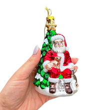 Load image into Gallery viewer, Santa with Woodland Animals Glass Christmas Ornament, Handblown Tree Decor

