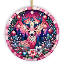 Carregar imagem no visualizador da galeria, Mystical Yuletide Deer Pink Themed Ornament, Elegant Christmas Tree Decor
