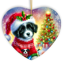 Carregar imagem no visualizador da galeria, Playful Border Collie with Santa Hat Ornament, Festive Canine Christmas Decor

