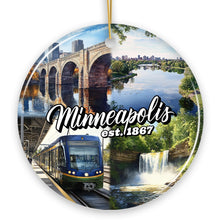 Carregar imagem no visualizador da galeria, Vibrant Minneapolis Cultural Ornament, Minnesota Twin Cities Urban Heritage Christmas Souvenir
