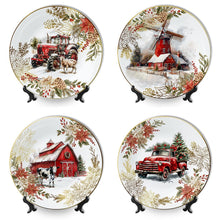 Carregar imagem no visualizador da galeria, Farmhouse Christmas Set of 4 Plates with Real Gold Elements, Holiday Tableware Collection for Salad, Dessert, Appetizer, and Side Plates
