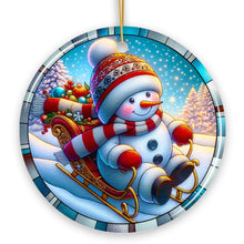 Carregar imagem no visualizador da galeria, Arctic Sleigh Snowman’s Magical Ride Christmas Ornament, Handmade Frosty Winter Gift
