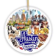 Carregar imagem no visualizador da galeria, Artistic Austin Texas Christmas Ornament, Unique Ceramic Keepsake Souvenir and Gift
