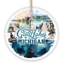 Carregar imagem no visualizador da galeria, Artistic Great Lakes Michigan State Ornament, Ceramic Landscapes and Travel Souvenir and Gift

