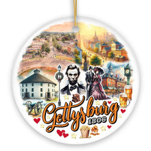 Load image into Gallery viewer, Artistic Historical Gettysburg Town Vintage Ornament, Pennsylvania Battlefield Civil War Heritage and Abe Lincoln
