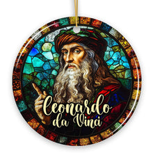 Carregar imagem no visualizador da galeria, Artistic Leonardo da Vinci Self-Portrait in Stained Glass Themed Christmas Ornament, Medieval Renaissance Italy Keepsake
