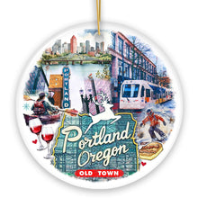 Carregar imagem no visualizador da galeria, Artistic Portland City Ceramic Art Ornament, Oregon Souvenir and Christmas Gift
