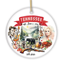 Carregar imagem no visualizador da galeria, Artistic Tennessee State Themes and Landmarks Christmas Ornament
