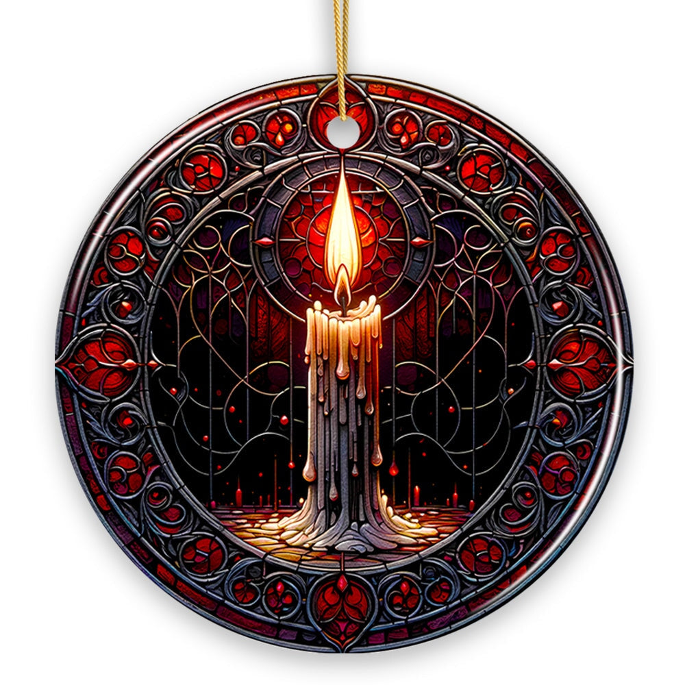 Candlelight for a Spine-Chilling Ambiance Stained Glass Style Ceramic Ornament, Halloween Themed Christmas Gift and Decor