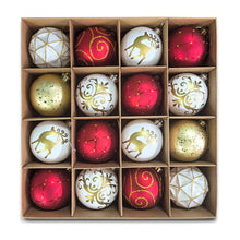 Load image into Gallery viewer, Charming Elegance Ornament Bundle 16 Piece Set, Red White and Gold with Glitter Premium Shatterproof
