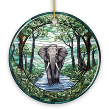 Load image into Gallery viewer, Elephant Elegance Stained Glass Style Ceramic Ornament, African Animals Christmas Gift and Decor
