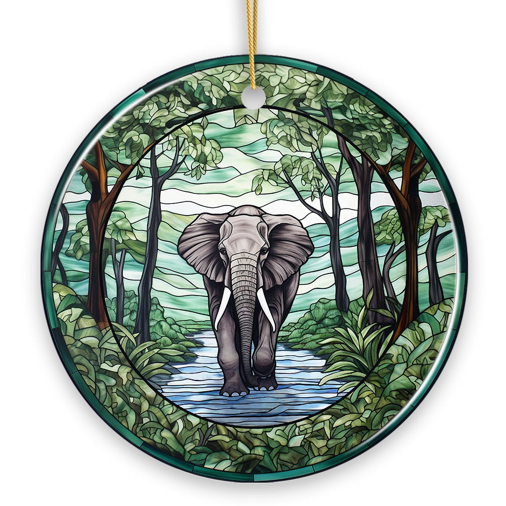 Elephant Elegance Stained Glass Style Ceramic Ornament, African Animals Christmas Gift and Decor