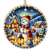 Load image into Gallery viewer, Enchanting Snowman with Cozy Lantern in Winter Village Ceramic Ornament for Decor and Gift
