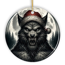 Carregar imagem no visualizador da galeria, Ferocious Werewolf with Santa Hat Ornament, Terrifying Holiday Gift for Halloween Lovers
