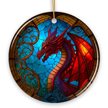 Cargar imagen en el visor de la galería, Fierce Dragon Stained Glass Style Ceramic Ornament, Unique Goth Tree Decor
