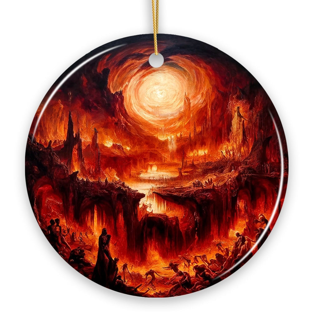 Fiery Hellscape Dante's Inferno Ceramic Ornament, Painting Halloween Gift And Decor