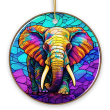 Carregar imagem no visualizador da galeria, Forest Giants Elephant Stained Glass Style Ceramic Ornament, Safari Animals Christmas Gift and Decor
