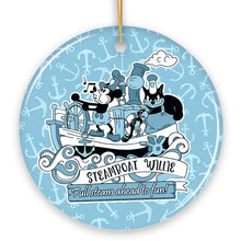 Cargar imagen en el visor de la galería, Full Steam Ahead to Fun Quote Ornament, Nostalgic Steamboat Willie Christmas Gift
