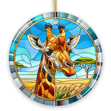 Load image into Gallery viewer, Giraffe Rendezvous Stained Glass Style Ceramic Ornament, African Animals Christmas Gift and Decor
