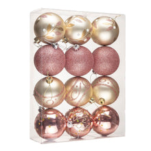Load image into Gallery viewer, Glamorous and Cute Shiny Pink and Rose Gold Christmas Ornament Set, Glittered and Girly Feminine Holiday Baubles
